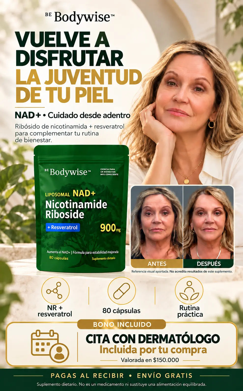 Liposomal Catakor Bebodywise NAD+ con resveratrol, 80 cápsulas